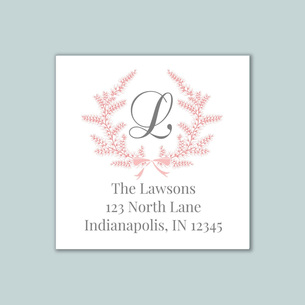 Wreath - Pink and Gray - Address Label - The Note House