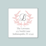 Wreath - Pink and Gray - Address Label - The Note House